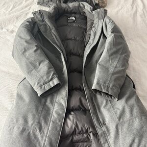 The North Face Grey Parka with hood, women's medium,